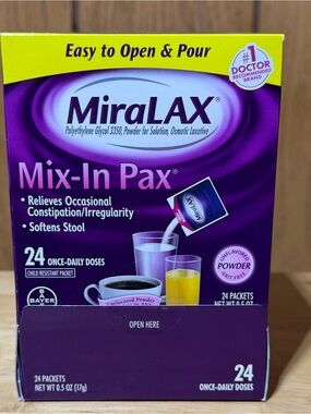 MiraLAX Laxative Powder Stool Softener Exp 5/2027 Sealed NEW 24 Packets